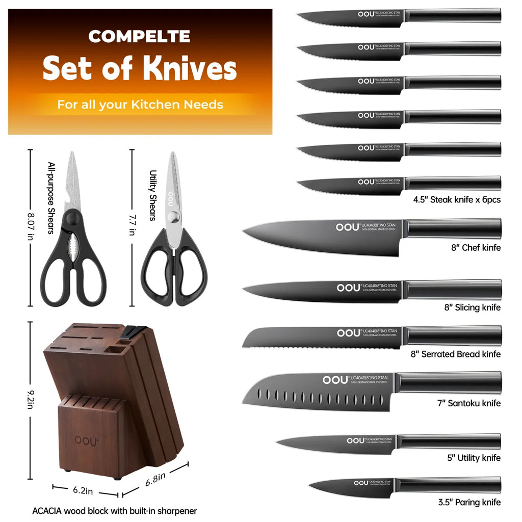 OOU Kitchen Knife Set - 15-Piece High Carbon