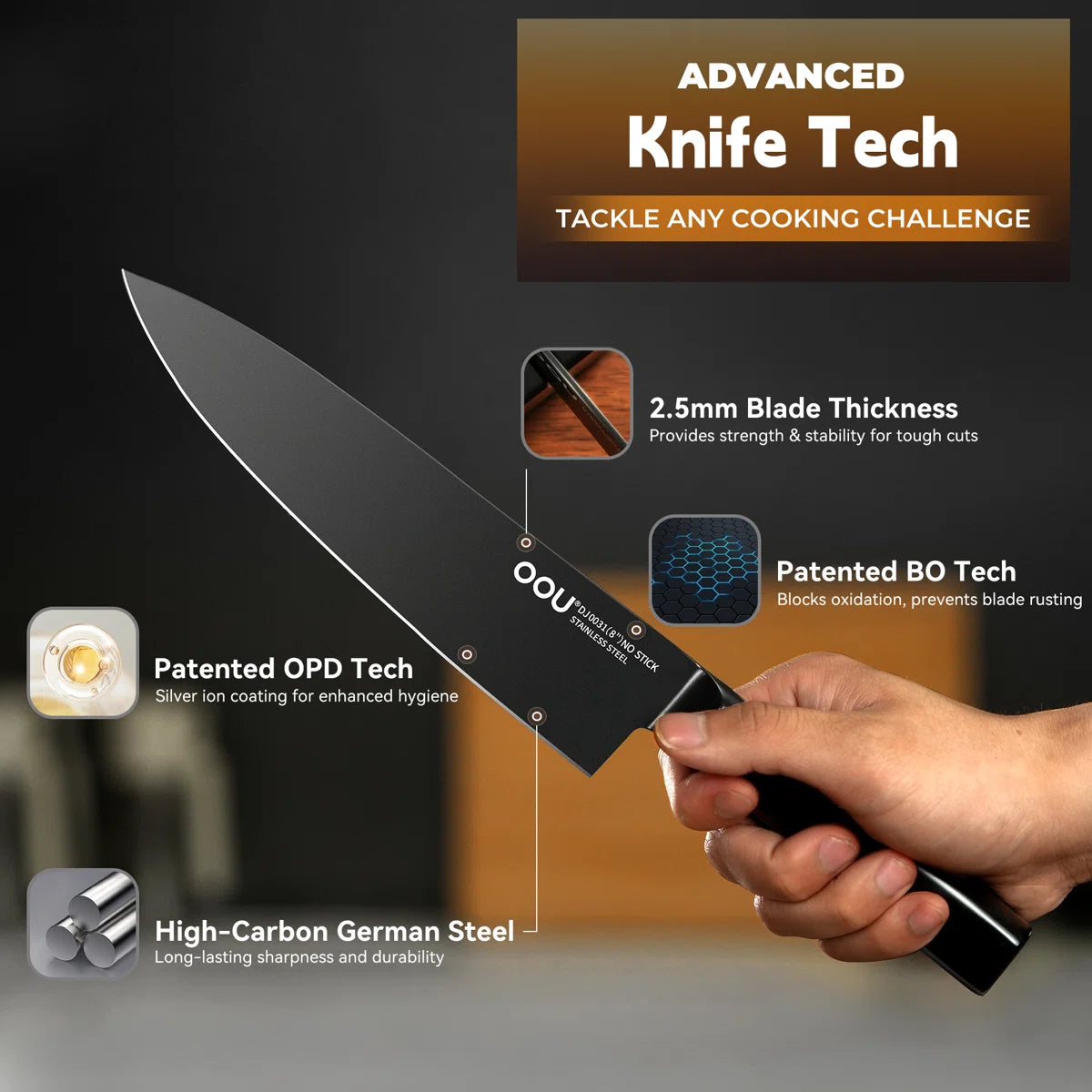 OOU Kitchen Knife Set - 15-Piece High Carbon