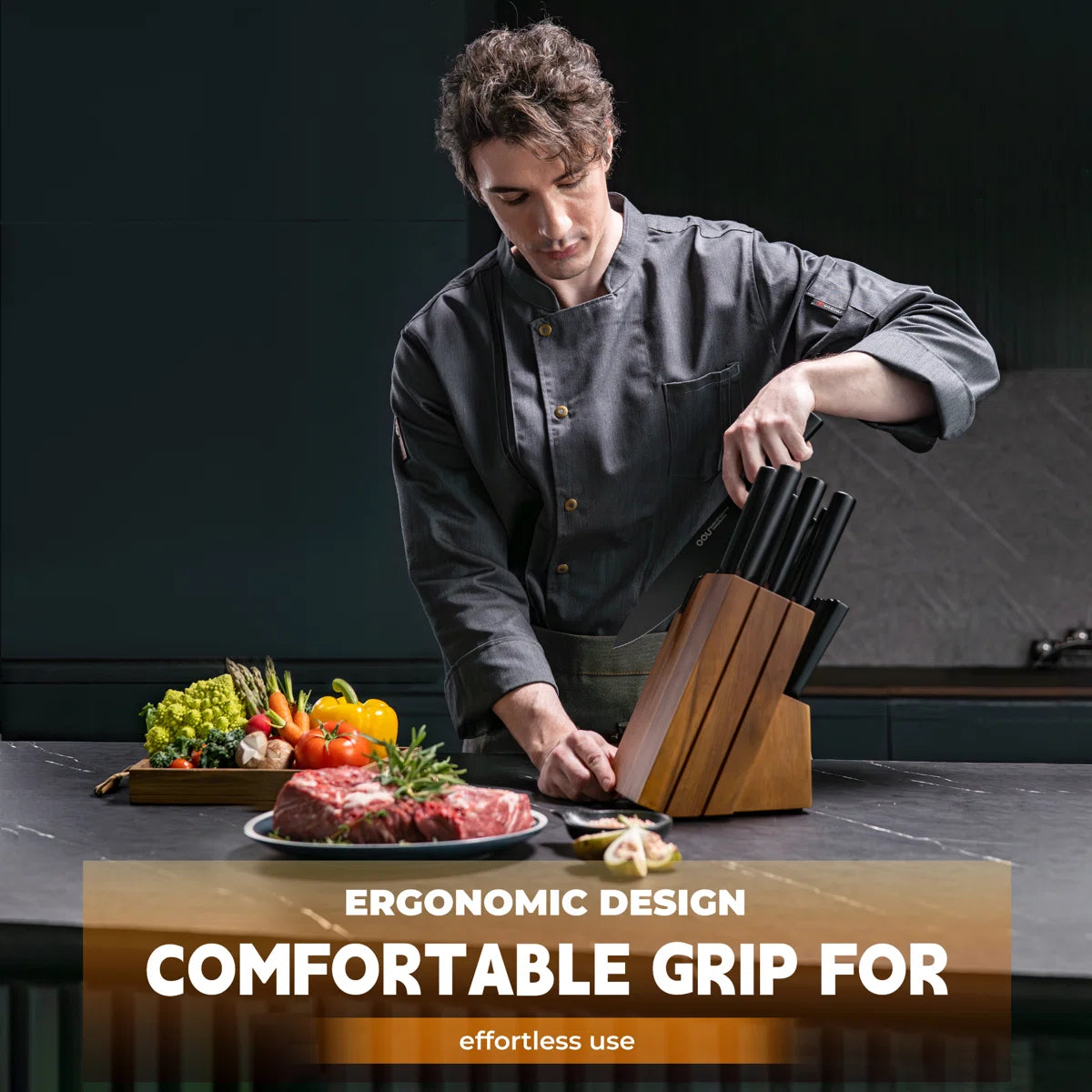 OOU Kitchen Knife Set - 15-Piece High Carbon